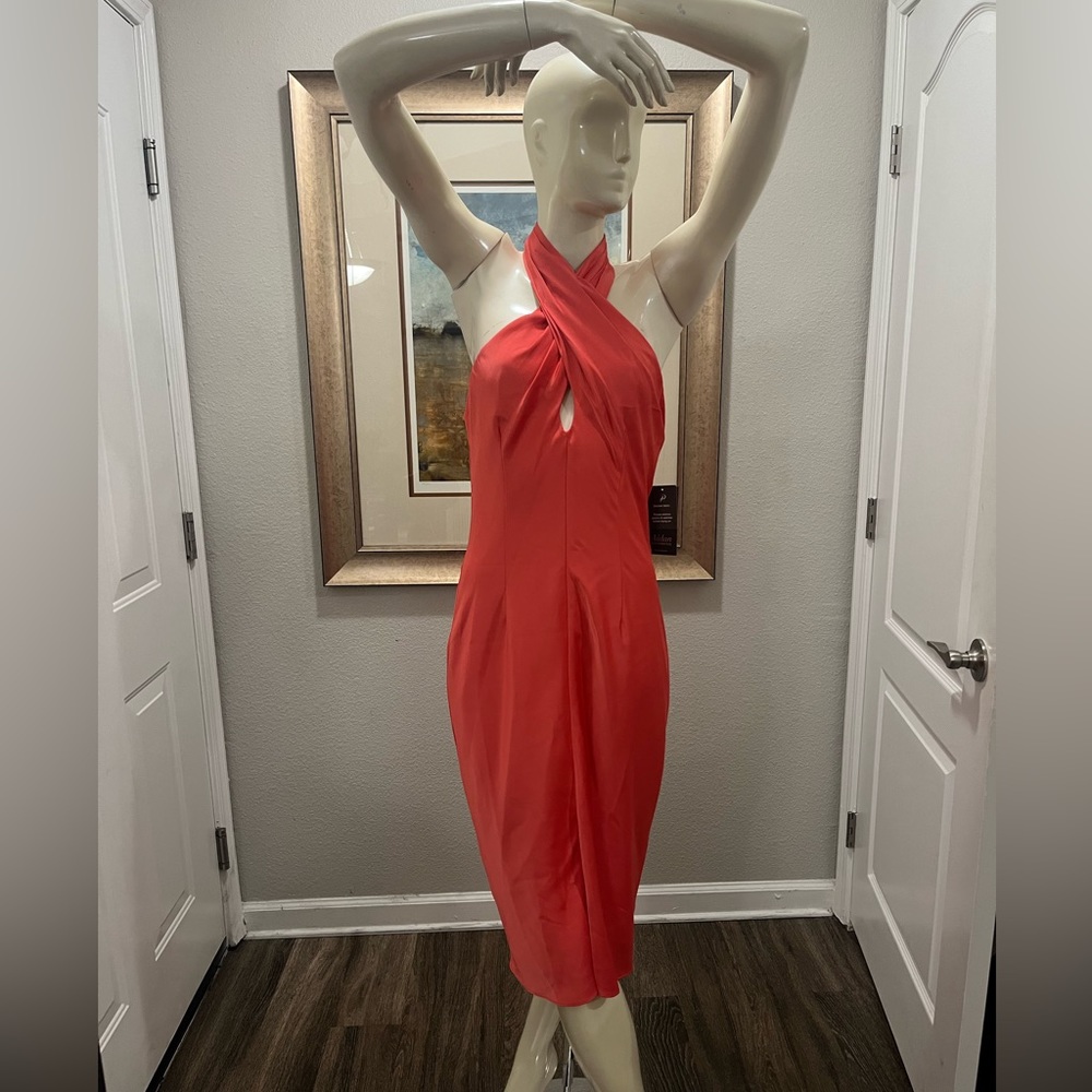 Aidan by Aidan Mattox Criss-Cross Halter Midi-Dress NEVER WORN (size 4)
